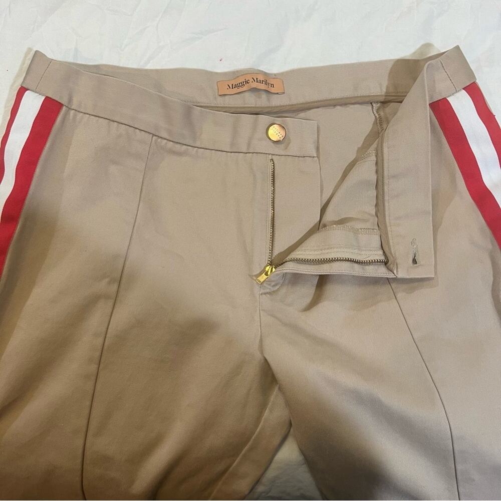 Maggie Marilyn Game Changer Side Striped Flare Leg Pants size 10 in tan - Picture 4 of 16